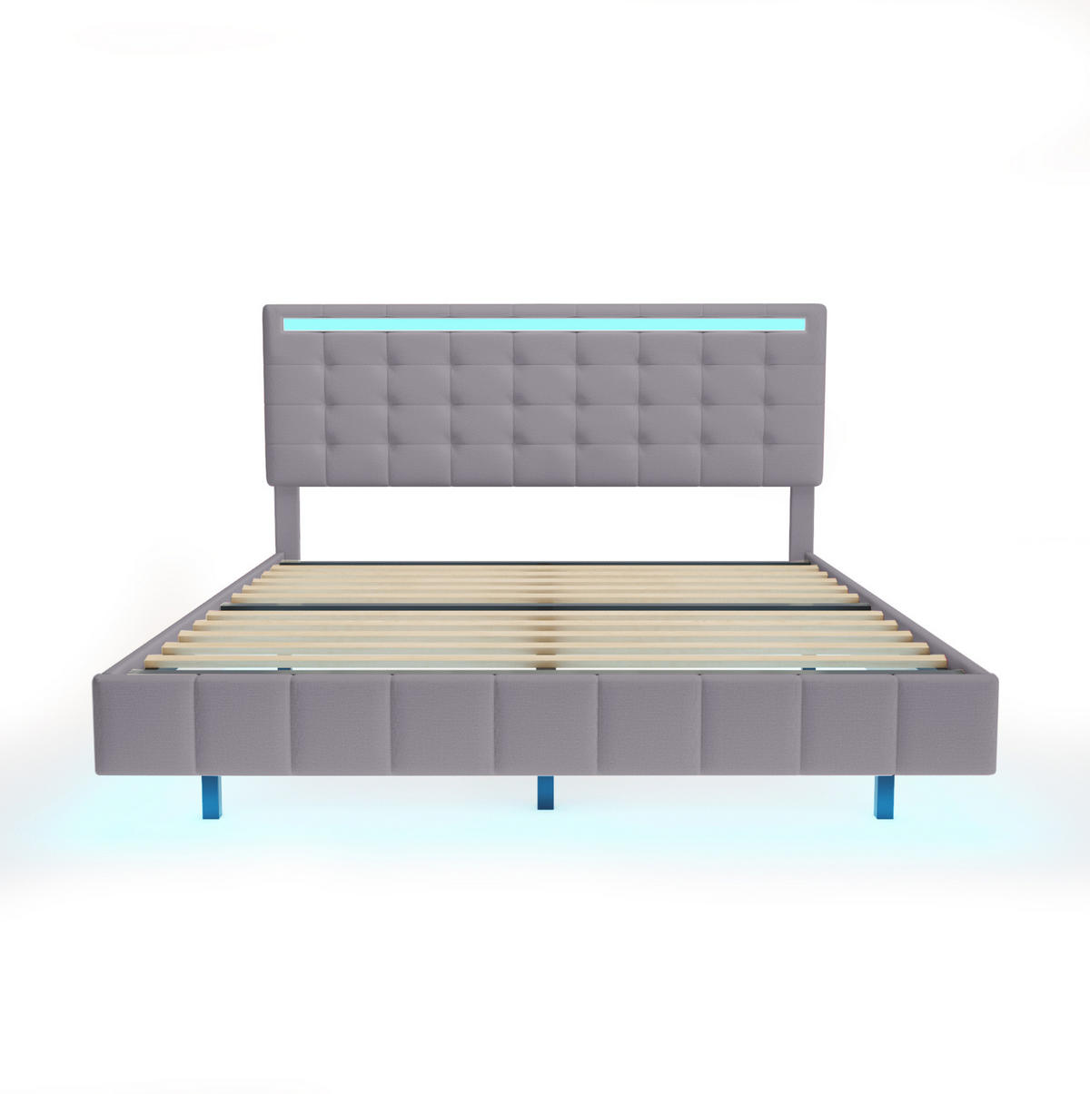 POLSTERBETT aus Leinenstoff 160x200 cm Grau mit LED-Beleuchtung, schwebender Optik und gepolstertem Kopfteil - Grau, Textil (160/200cm) - Modfu