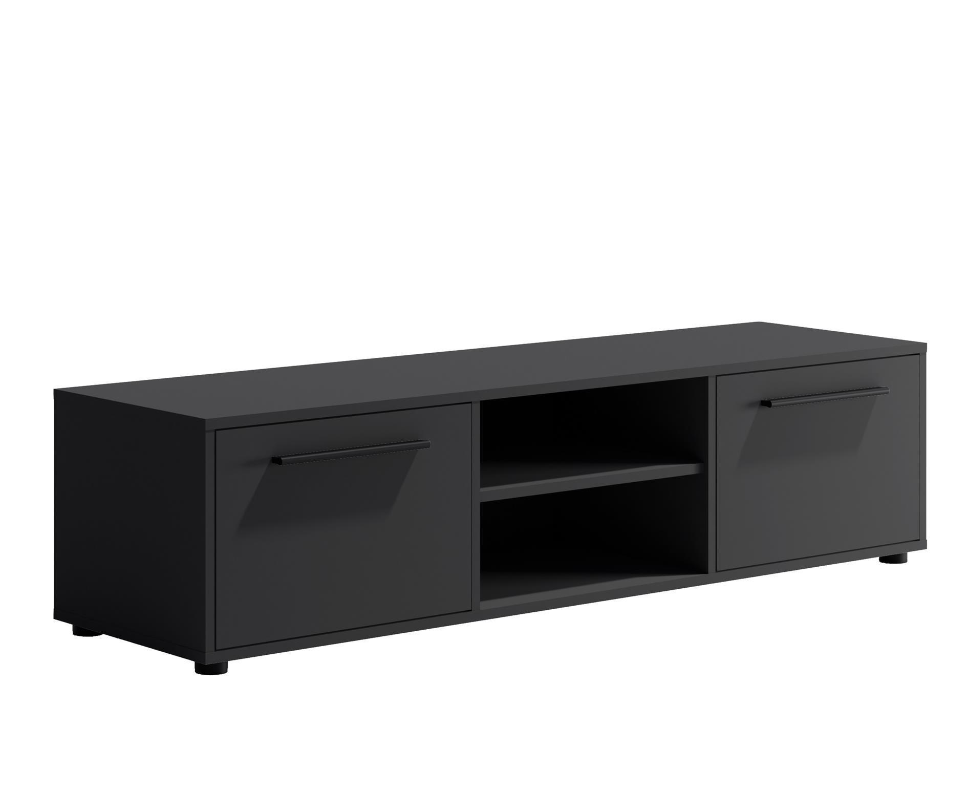 RTV-SCHRANK Maxivo 150 Schwarz, zweitüriger TV-Tisch - Schwarz, Holzwerkstoff (150/38/40cm) - Bettso