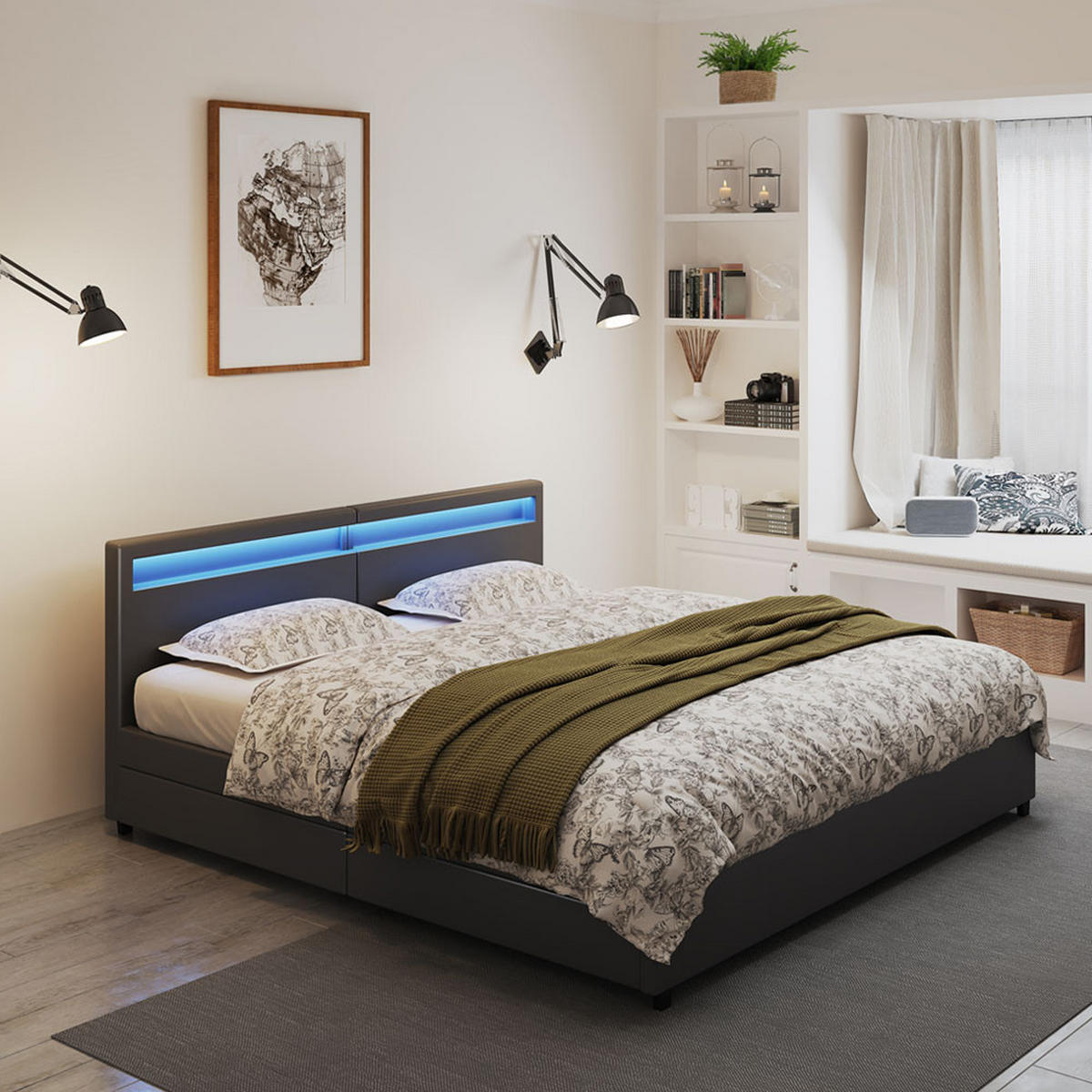 LED BETT NUBE - Schwarz, ohne Matratze - Schwarz, Kunststoff - Home Deluxe
