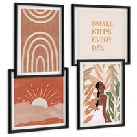 BILDER SET 4er Set - 50x50 cm & 40x60 cm Schwarzer Rahmen - abstrakte Formen im Boho-Stil - Schwarz, Kunststoff (50/50cm) - TULUP