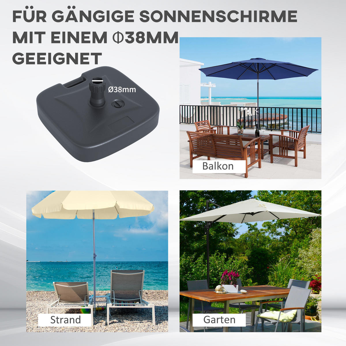 SONNENSCHIRMSTÄNDER befüllbar mit Sand Wasser abgerundete Ecken HDPE-Kunststoff Schwarz 46 x 45 x 26 cm bis zu 30 kg Netto Gewicht 1,6Kg - Schwarz, Kunststoff (45/46cm) - Outsunny
