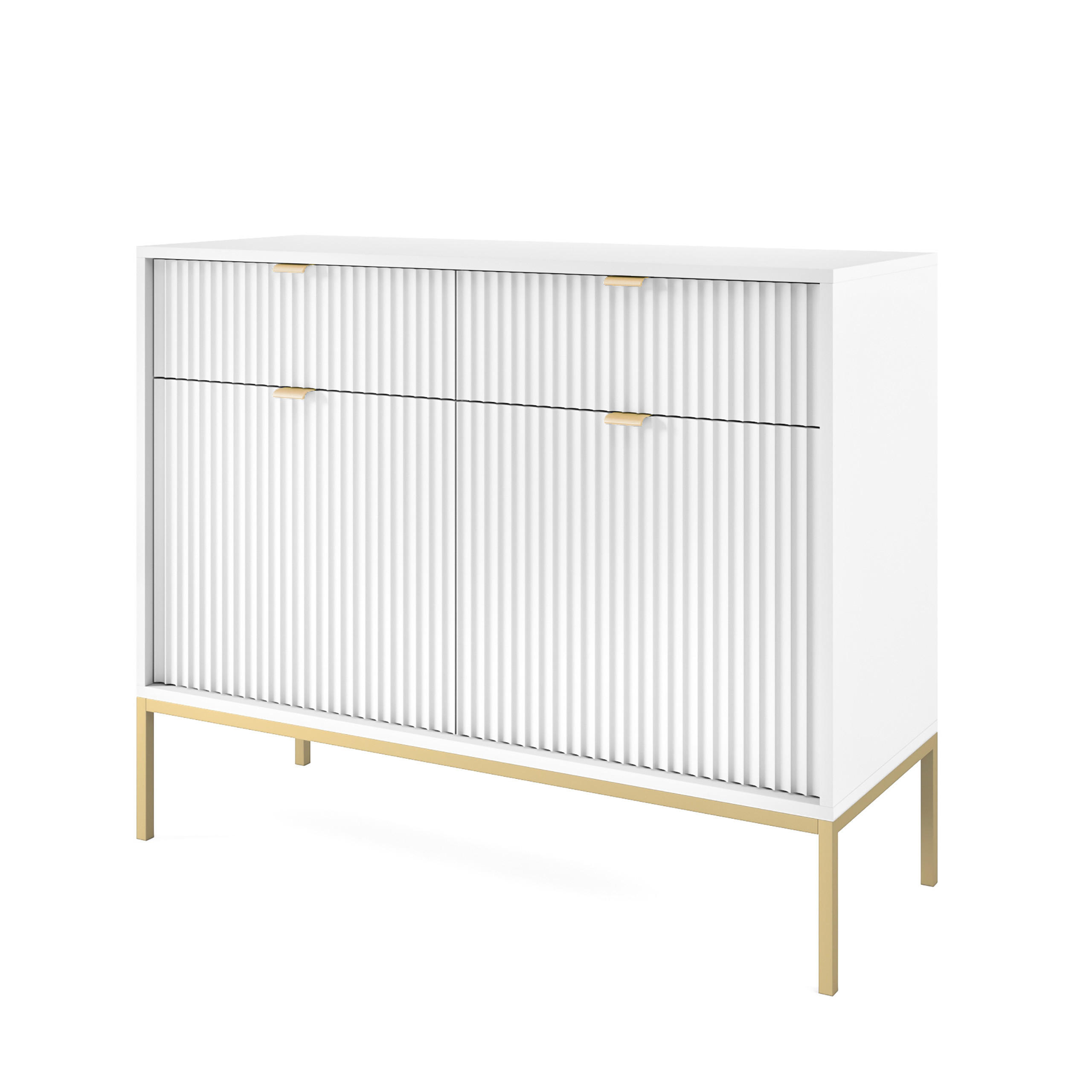 KOMMODE STELLARE 104/83/39 cm mit 2 Schubladen 2 Türen Weiß - Goldfarben/Weiß, Holzwerkstoff (104/83/39cm) - MASSENO