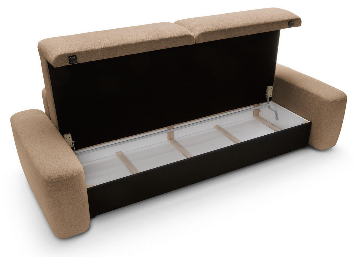 POLSTERSOFA 260 cm Orea, Schlaffunktion, Bettkasten, Braun - Braun, Holz (257/82/105cm) - Emporius