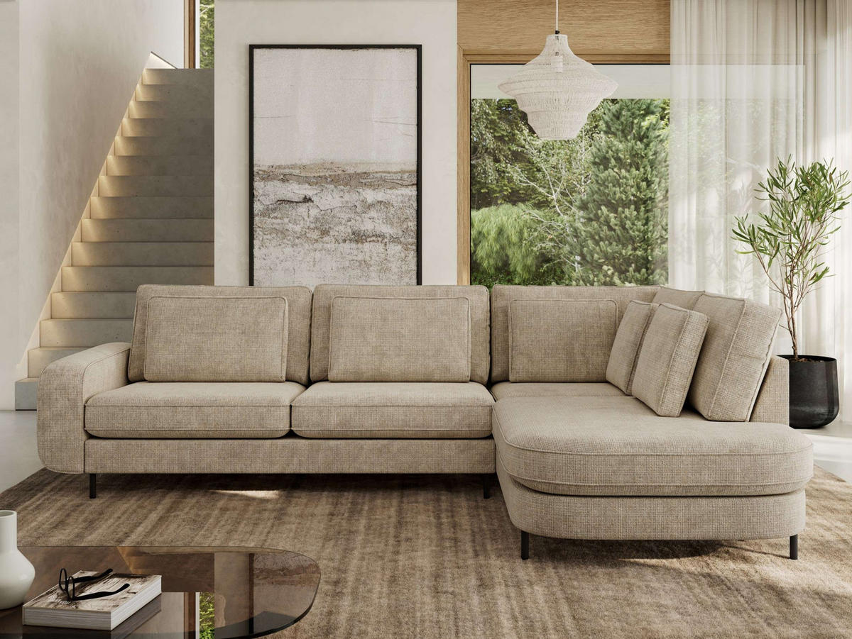 ROHOVÁ SEDAČKA CALENO L - Béžová hladký senil - Levá Strana - černá/béžová, kov/textil (317/225cm) - MKS