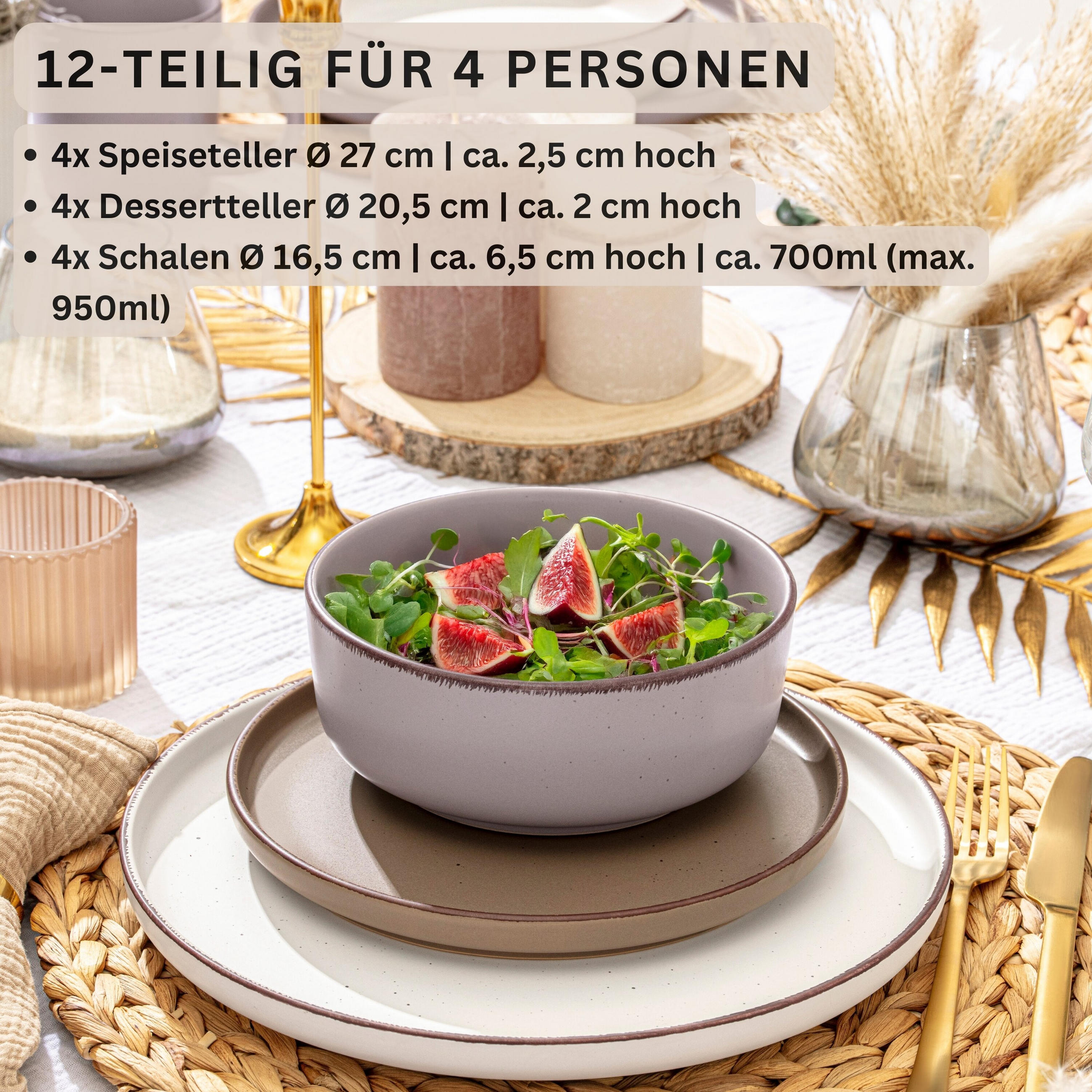TAFELSERVICE BOMBAY ERDFARBEN - 12 tlg aus Steingut - Multicolor, Stein (27/9.5/27cm) - Sänger