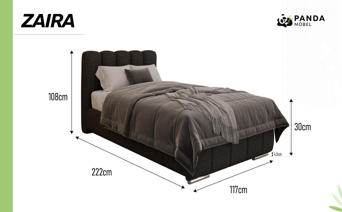 POLSTERBETT Zaira 90x200cm – Elegantes Polsterbett für modernen Wohnstil , ohne matratze, schwarz - Schwarz, Holz (90/200cm) - Panda Möbel