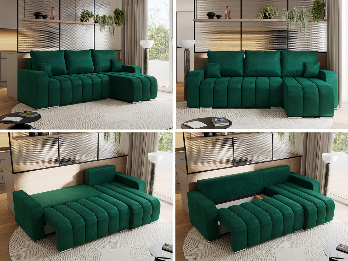ECKSOFA KIRASSO L Dunkelgrün Velvet - Dunkelgrün/Grau, Textil (245/147cm) - MKS