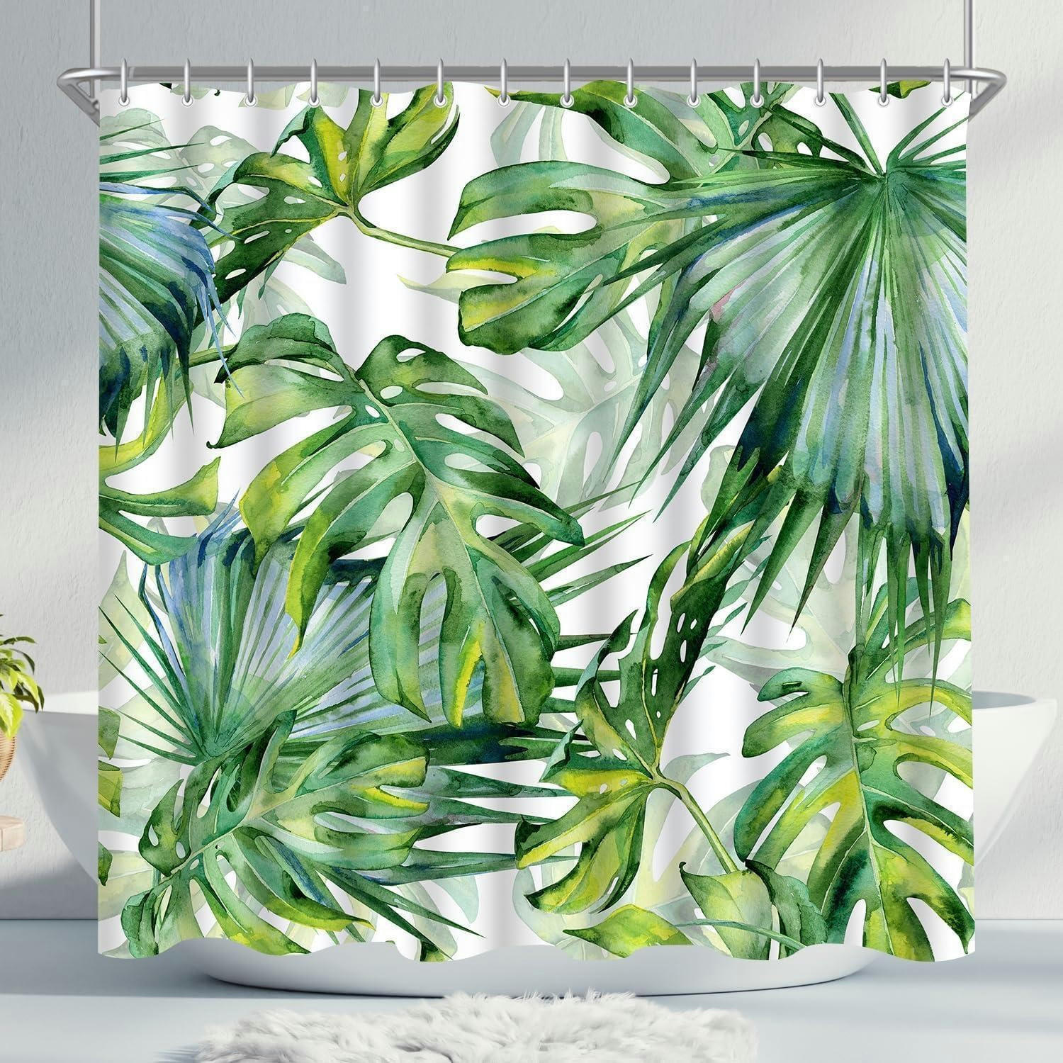 DUSCHVORHANG Blätter Grün 150 x 180 cm - Grün, Textil (150/180cm)