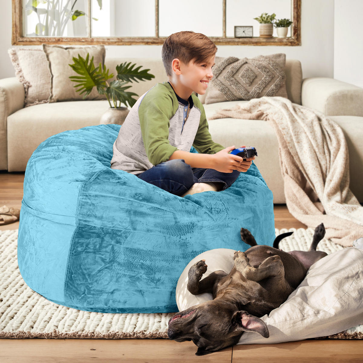 RIESEN-SITZSACK XXL JUMBO Velours 3ft - Hellblau, Textil (105/65/105cm) - Green Bean