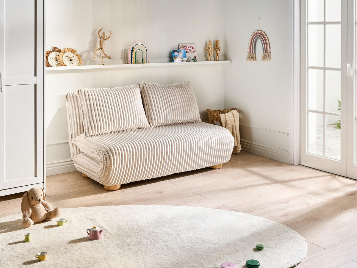 SCHLAFSOFA 2-Sitzer Cord Cremeweiß Abisko - Creme, Textil (140/80/82cm) - Beliani