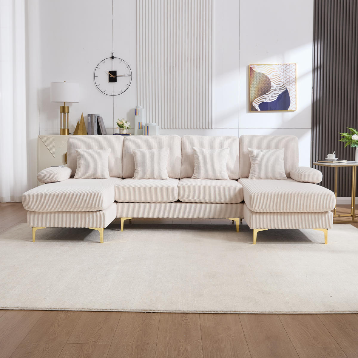 WOHNLANDSCHAFT 265/135/88 cm Beige mit LED Ambientebeleuchtung und der USB-C-Port - Beige, Textil (265/88/135cm) - Oxeza