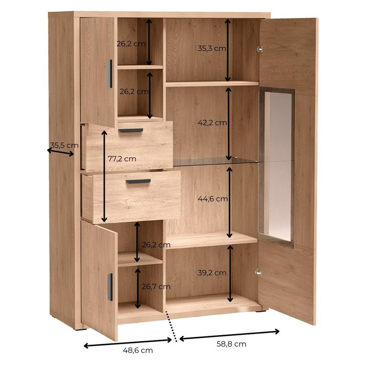 VITRINE Grande G-9 116 x 168 x 40,5 cm Eiche Cremona - Beige, Holzwerkstoff (116/168/40.5cm) - Koseto