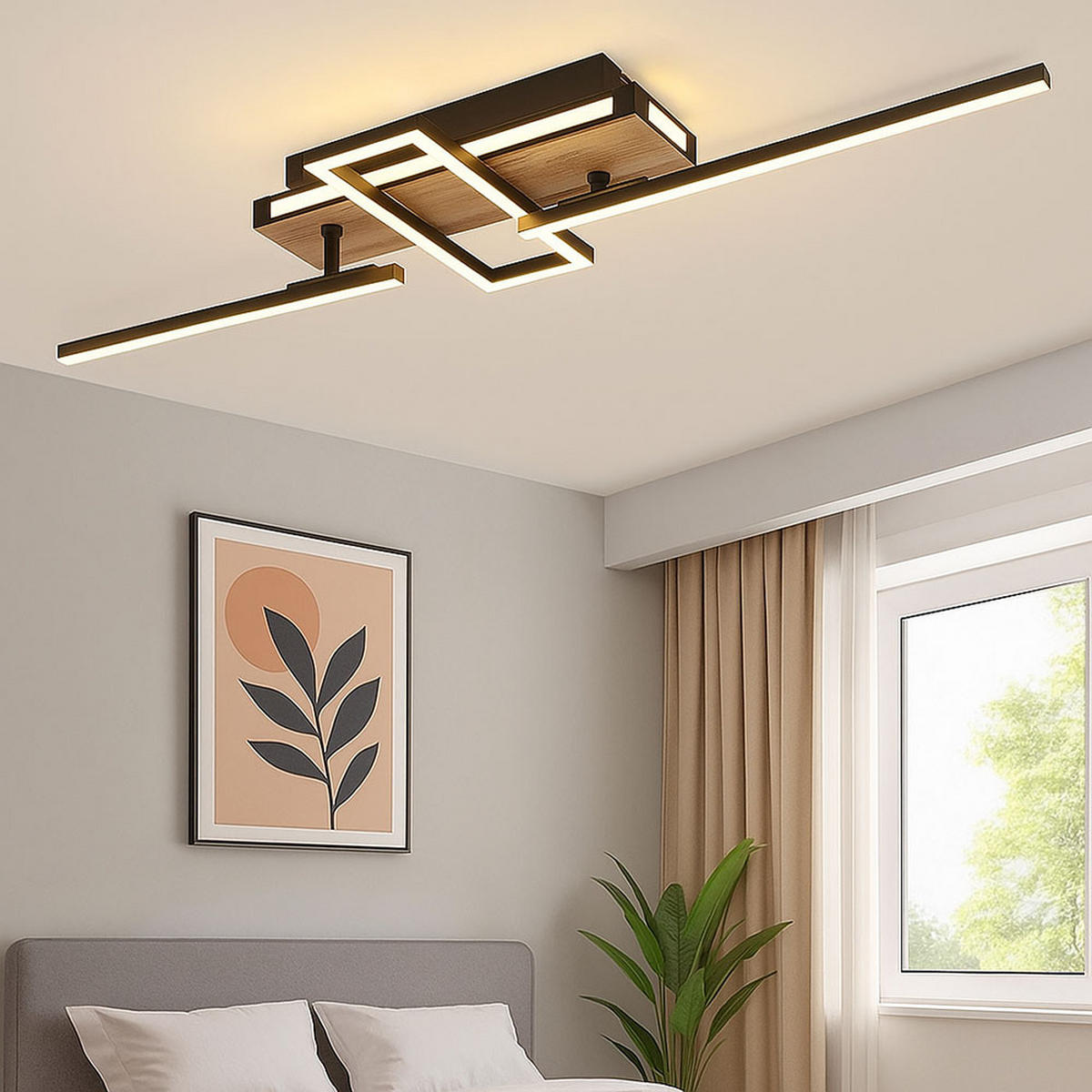 LED DECKENLEUCHTE Holzoptik Schwarz - Schwarz, Metall (68/22/11.5cm) - Globo Lighting