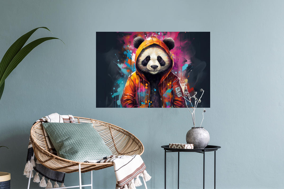 WANDTATTOO Panda - Jacke - Graffiti - Orange 60x40 cm - Orange, Kunststoff (60/40/0.1cm) - MuchoWow