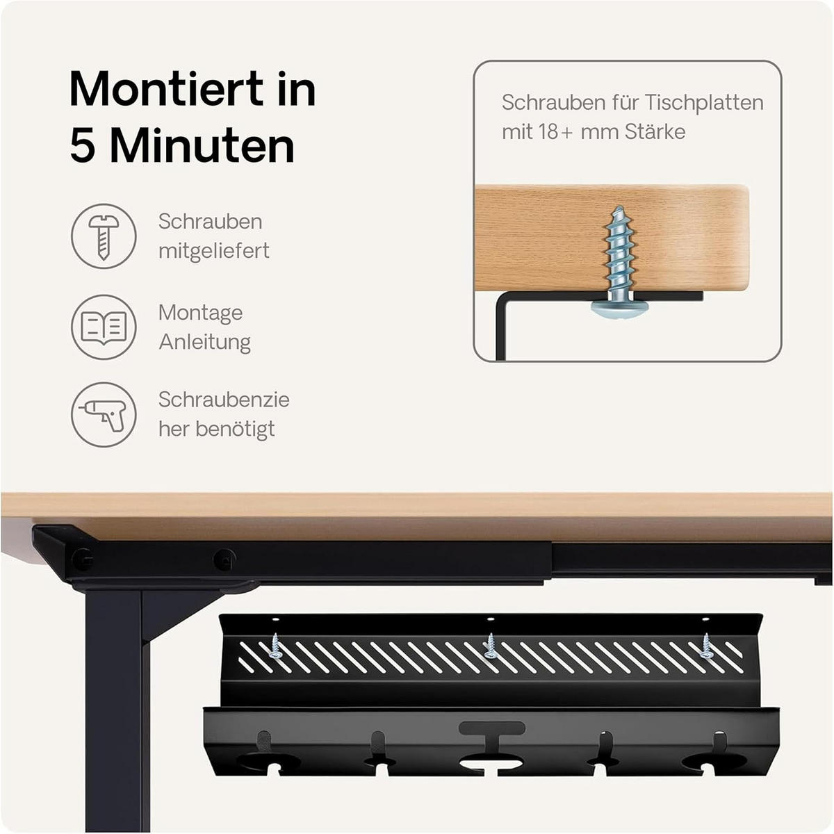 KABELKANAL Schreibtisch Schwarz, 2x43cm, Hochwertiger Stahl - Schwarz, Metall (43/12/10cm) - Desktronic