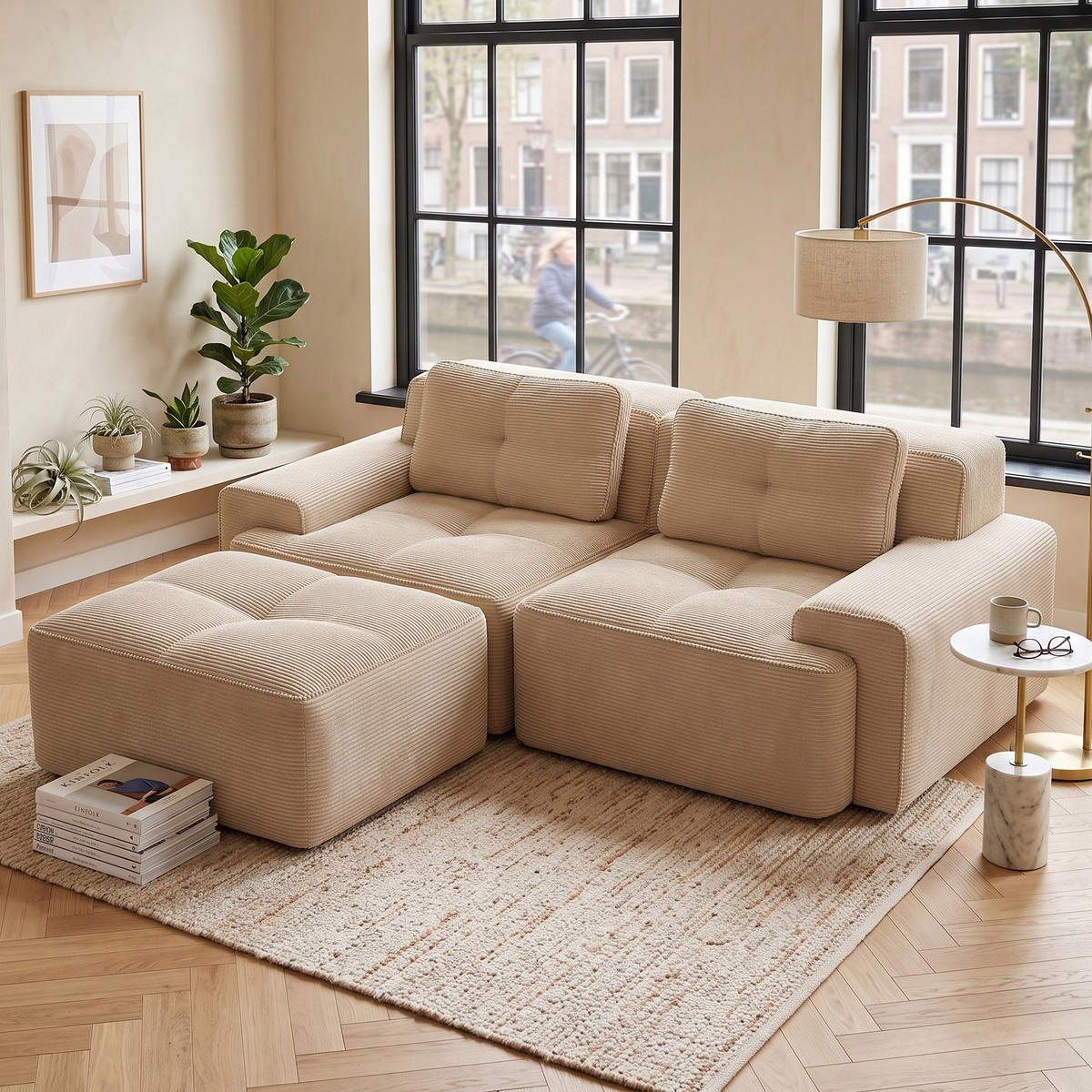 ROHOVÁ POHOVKA modulární bezrámová manšestrová pohovka 2místná - béžová, textil (204/177cm) - Urban Meuble