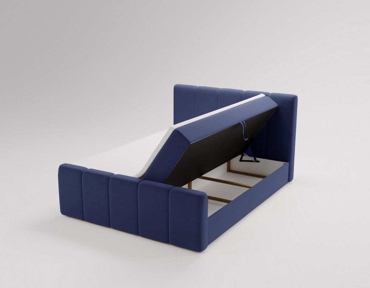 BOXBETT Berg Mit Matratze, Stoff Komodo Marineblau 180x200 cm - Dunkelblau, Holz (180/200cm) - Kaiser Möbel