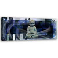 WANDBILD buddha auf blauem hintergrund - Blau, Textil (90/30cm) - Feeby