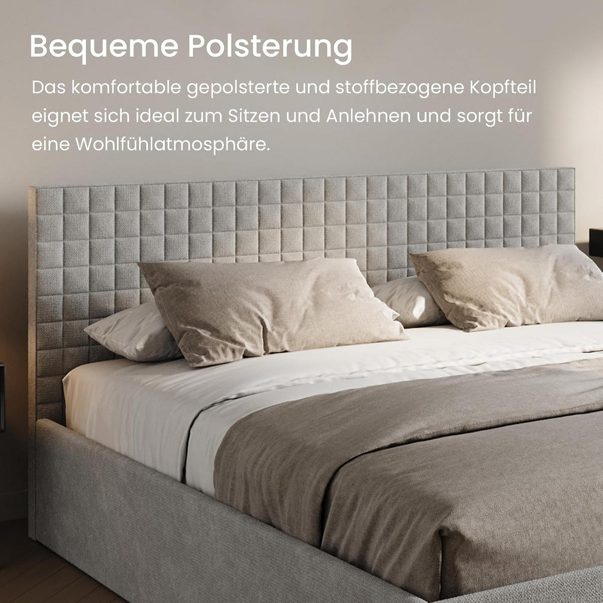 POLSTERBETT VARDO-Stoff H2 Matratze 180x200 cm in Grau - Grau, Textil (180/200cm) - Home Collective