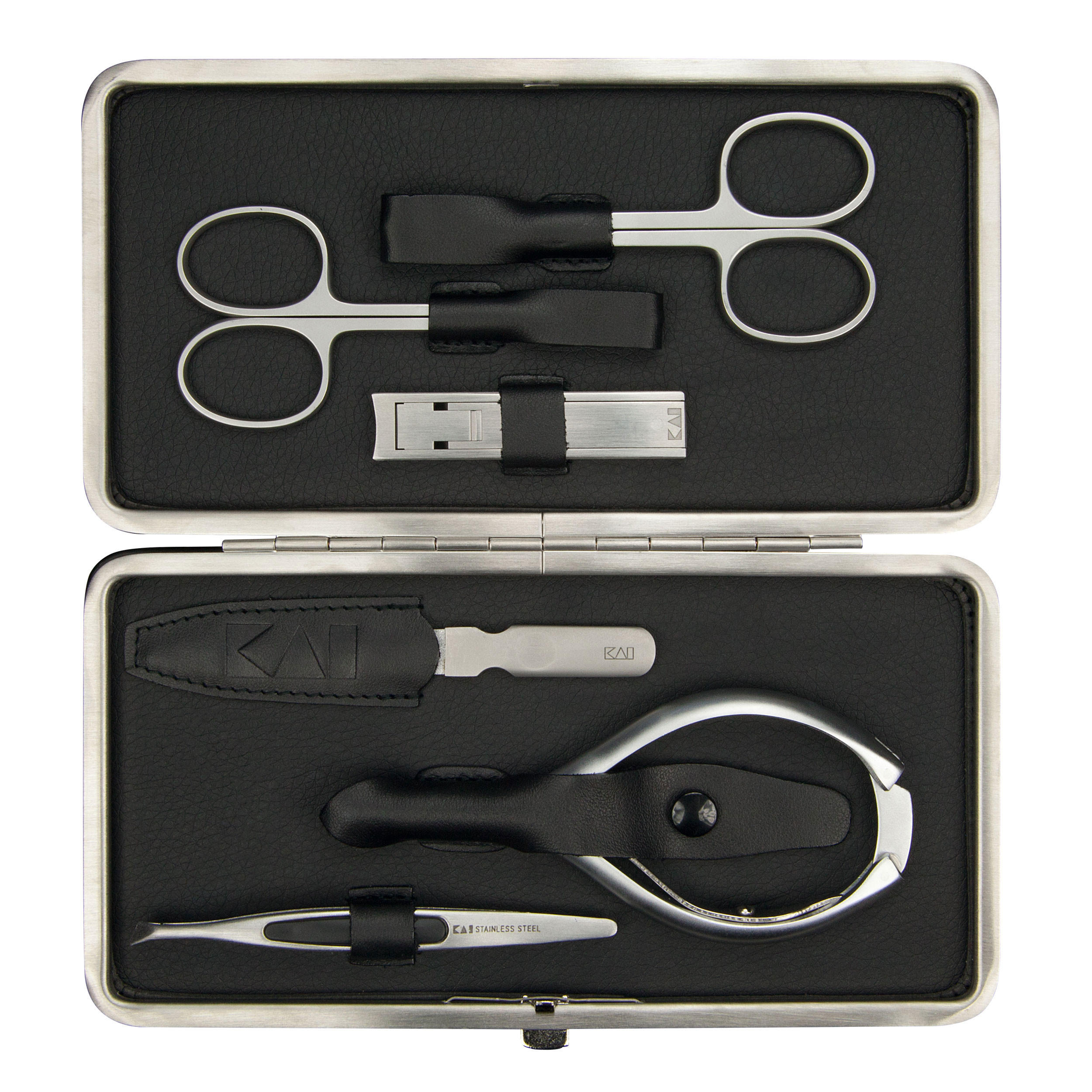 NAGELPFLEGE Set BCI 05 6-tlg. im Lederetui, Edelstahl, Nappaleder, Silberfarben, Schwarz - Silberfarben, Metall (10/3.5/20.5cm) - Kai Messer