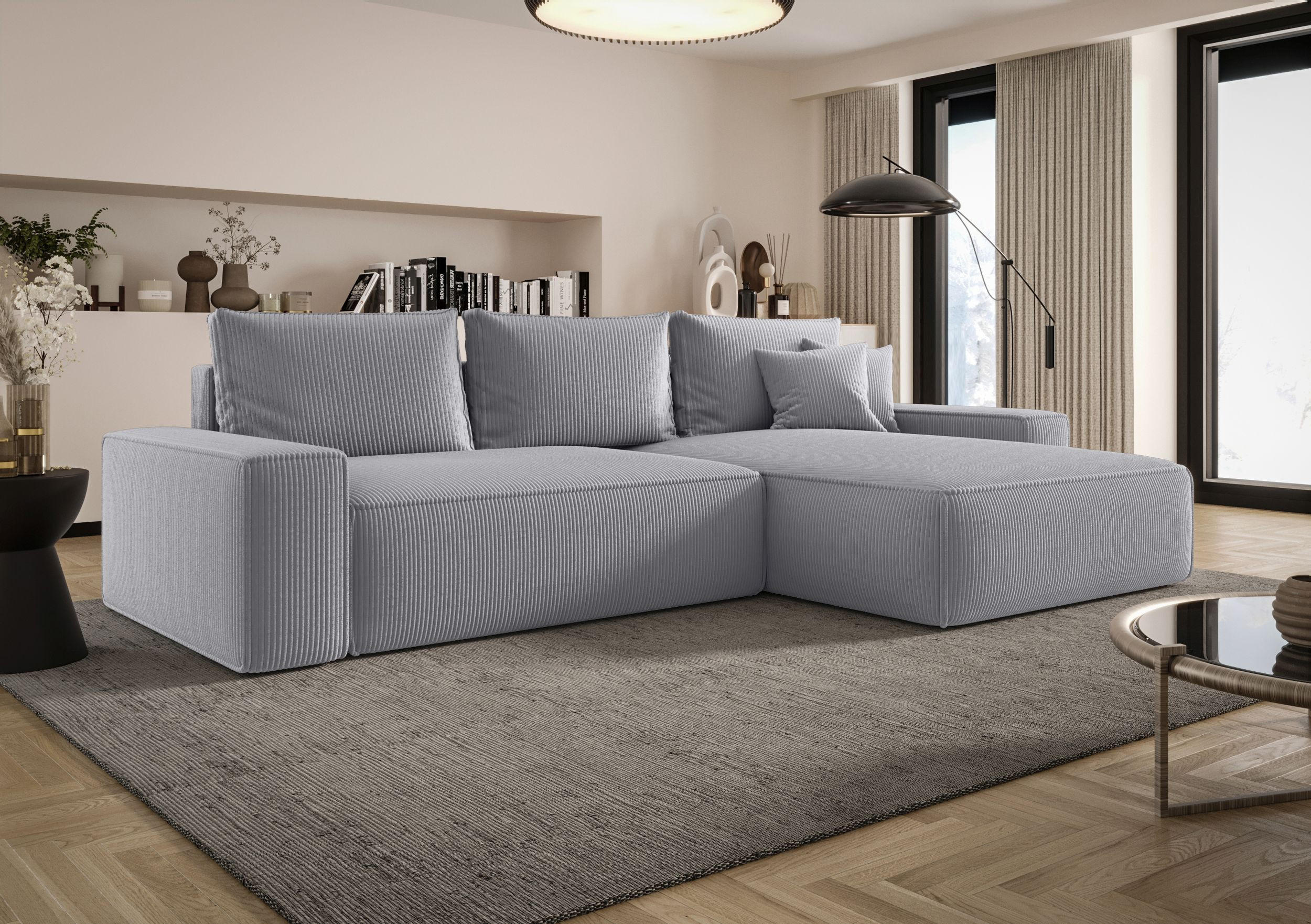 ECKSOFA MONA mit Schlaffunktion POSO 55 Rechts - Hellgrau, Textil (280/185cm) - Bedante