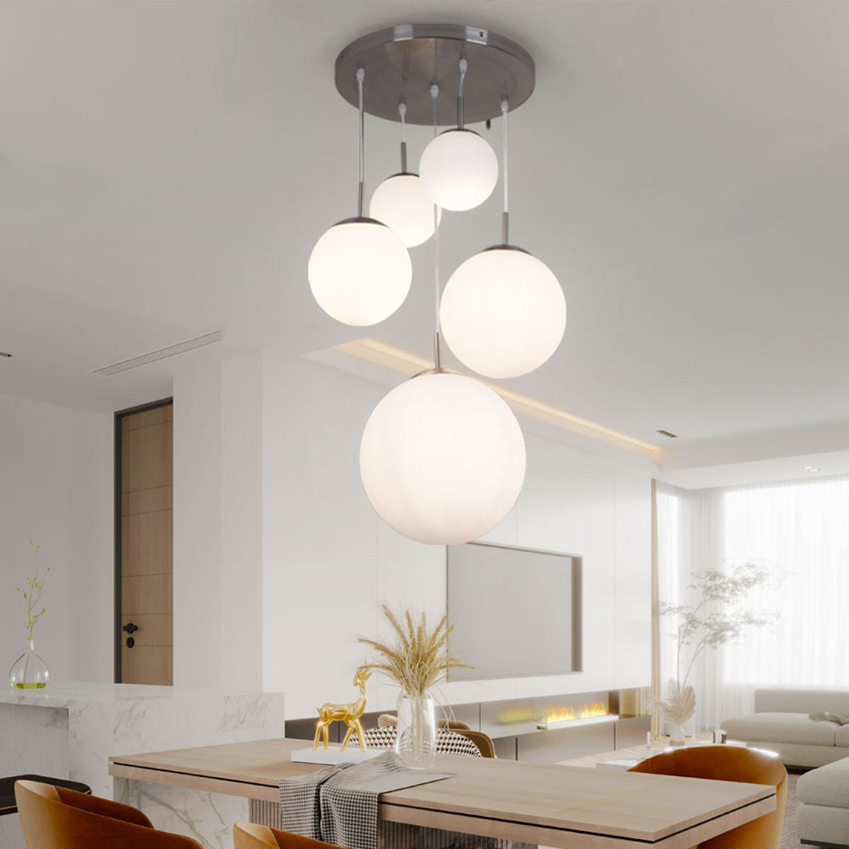 LED HÄNGELEUCHTE BALLO Metall Weiß - Weiß, Metall (50/50/90cm) - Globo Lighting