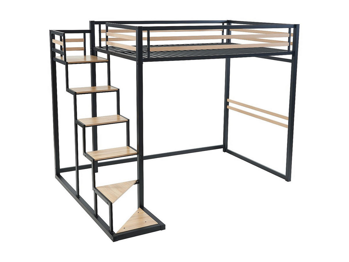 HOCHBETT - 140 x 200 cm - Metall & MDF - Naturfarben & Schwarz - JOGUI - Schwarz, Metall - Vente-Unique