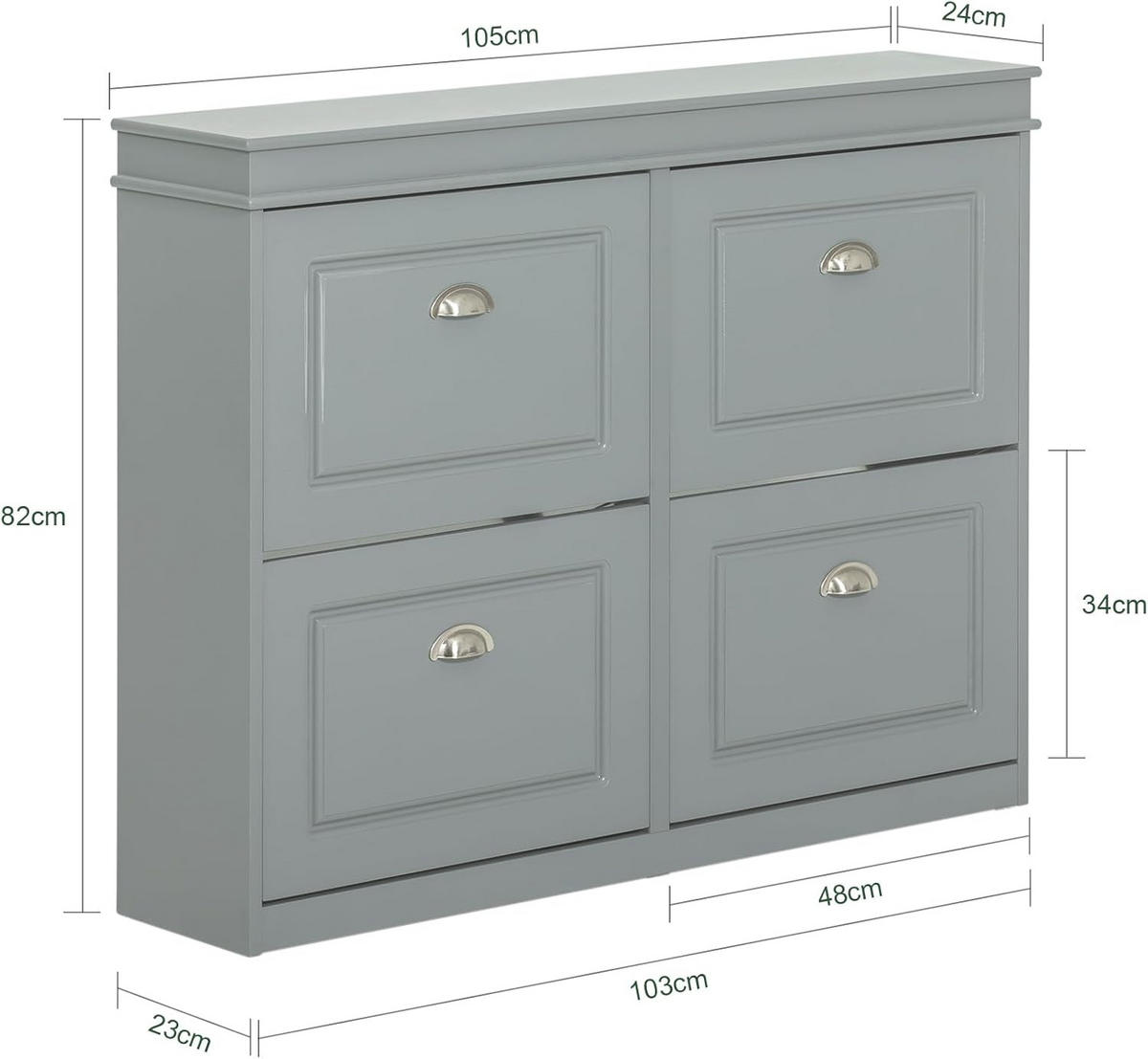 SCHUHKIPPER mit 4 Klappen, mit 8 Ablagen,105x82x24cm Grau - Grau, Holzwerkstoff (82/105/24cm) - Kaket