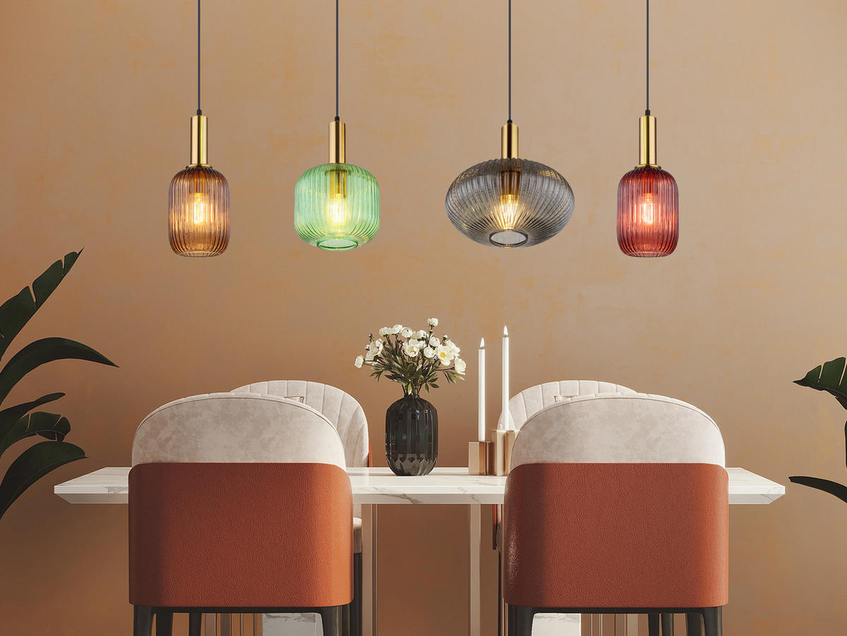 LED-PENDELLEUCHTE Breite 115cm, Lampenschirme Glas Bunt - Hellbraun/Messingfarben, Glas/Metall (30/115/120cm) - meineWunschleuchte