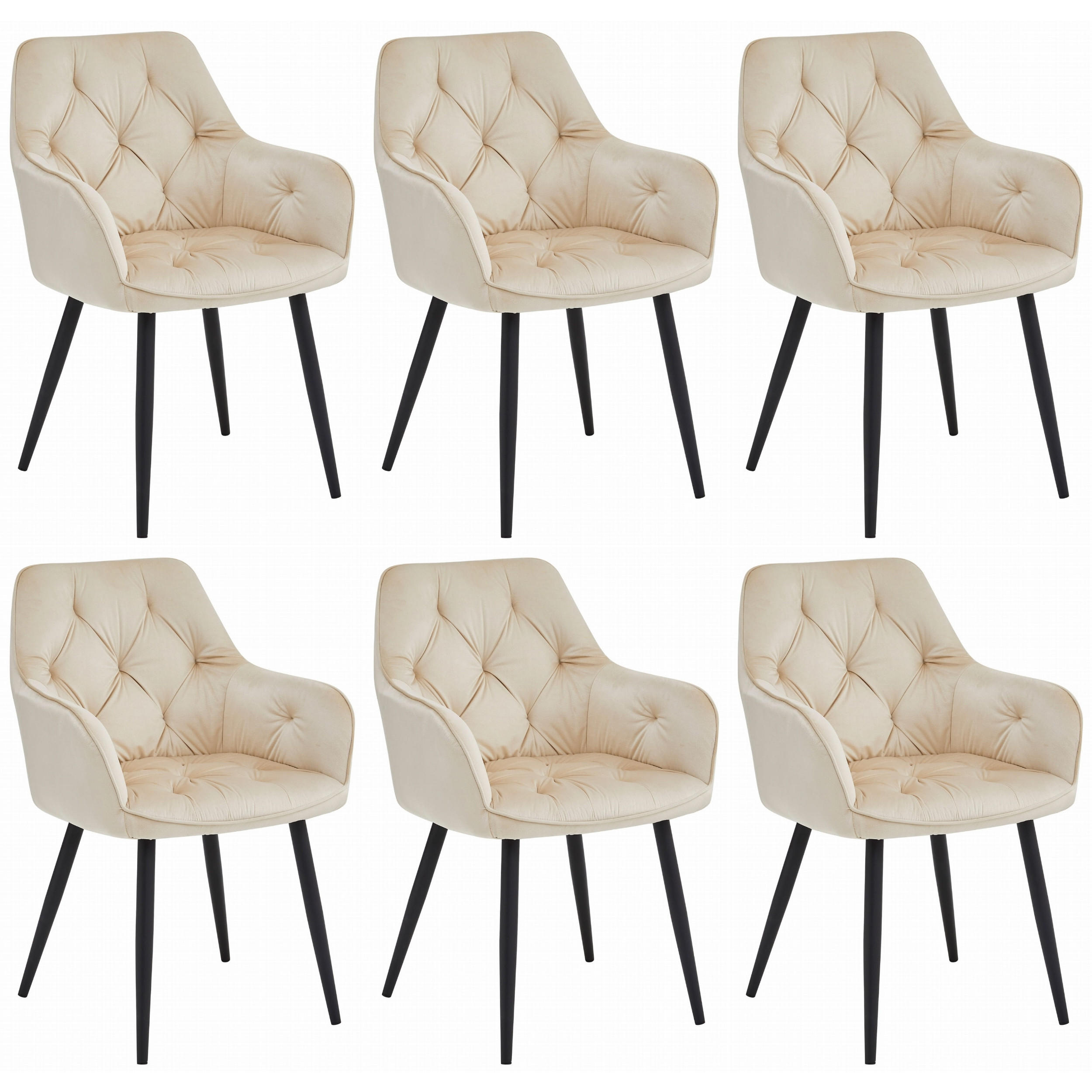 STUHL IRGOLI 6-er Set, Beige, Schwarz, mit Samtstoff gepolstert - Beige, Textil/Metall (56/84/62cm) - Komodee