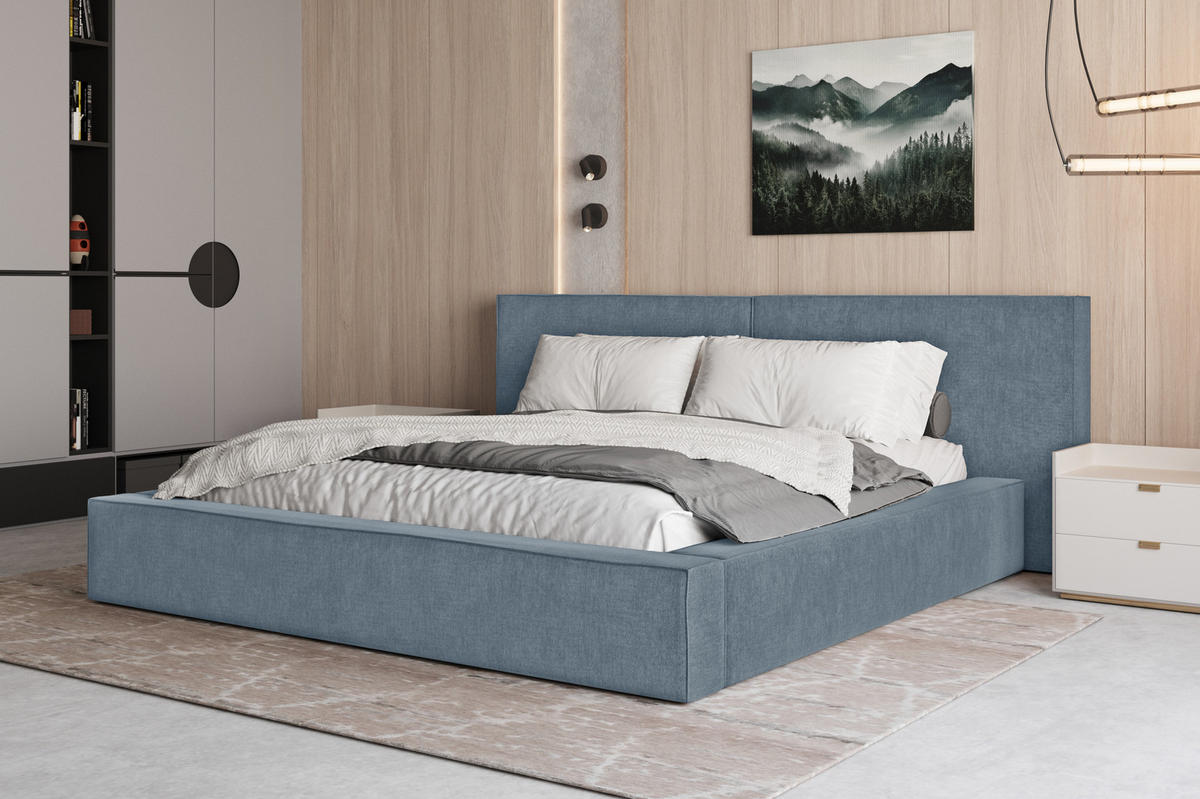 POLSTERBETT 06 140x200 cm – Tresor - Bett mit Bettkasten, Metall-Lattenrost - Blau, Holz (140/200cm) - ROYAL24_MARKT
