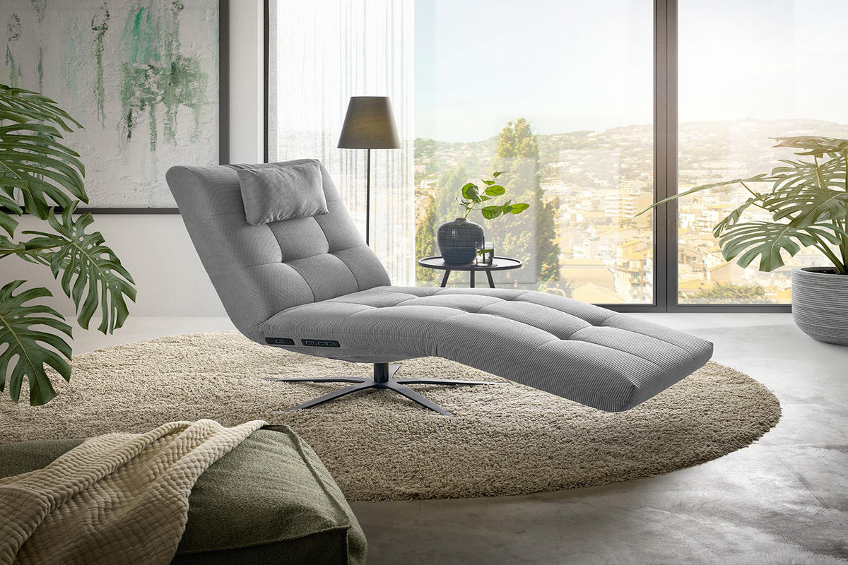 RELAXLIEGE LETICIA Grau Cord - Schwarz/Grau, Textil/Metall (82/115/156cm) - KAWOLA
