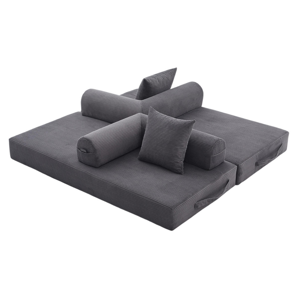SOFA modular mit Seitentasche 200 x 94 x 67 cm Cord Dark Gray inkl. 3 Kissen - Dunkelgrau, Kunststoff (94/67/200cm) - Meubliv