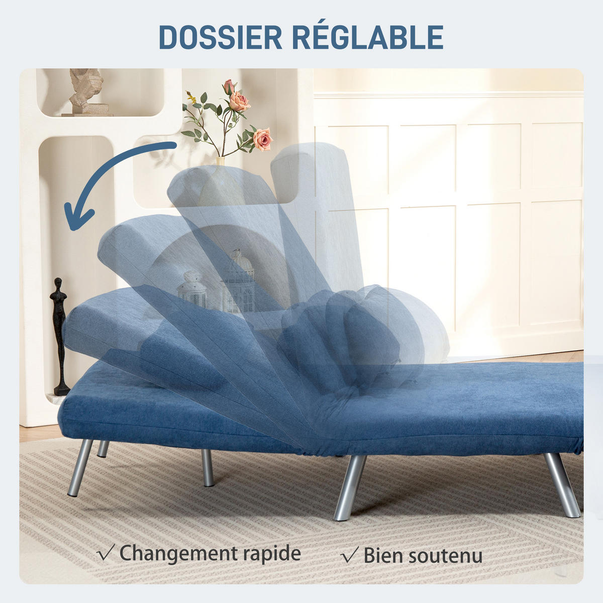 SCHLAFSESSEL 3-in-1 DE-14667 5-stufig verstellbar mit breiter Sitzfläche Blau - Blau, Metall (75/83/80cm) - ComfortXL