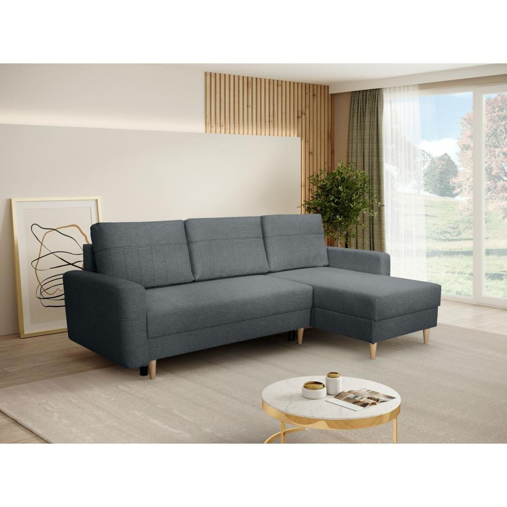 ECKSCHLAFSOFA Vega mit Universelle Ottomane Grau - Grau, Textil (225/150cm) - Beautysofa
