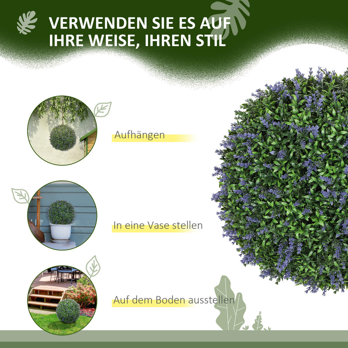 KÜNSTLICHER LAVENDEL 42 cm, Kugelform, Violett+Grün - Violett, Kunststoff (42cm) - HOMCOM
