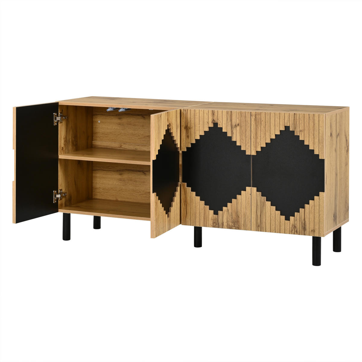 SIDEBOARD mit 2 Türen, Rautenmuster und Schließfächern Holzfarbe/Schwarz 140/40/70 cm - Schwarz/Naturfarben, Holzwerkstoff/Metall (140/70/40cm) - EVRYAE