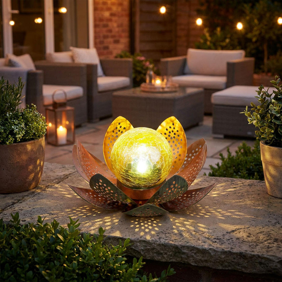 LED AUSSENLEUCHTE Lotusblume Grün Gold - Goldfarben, Metall (22/22/13.5cm) - Globo Lighting