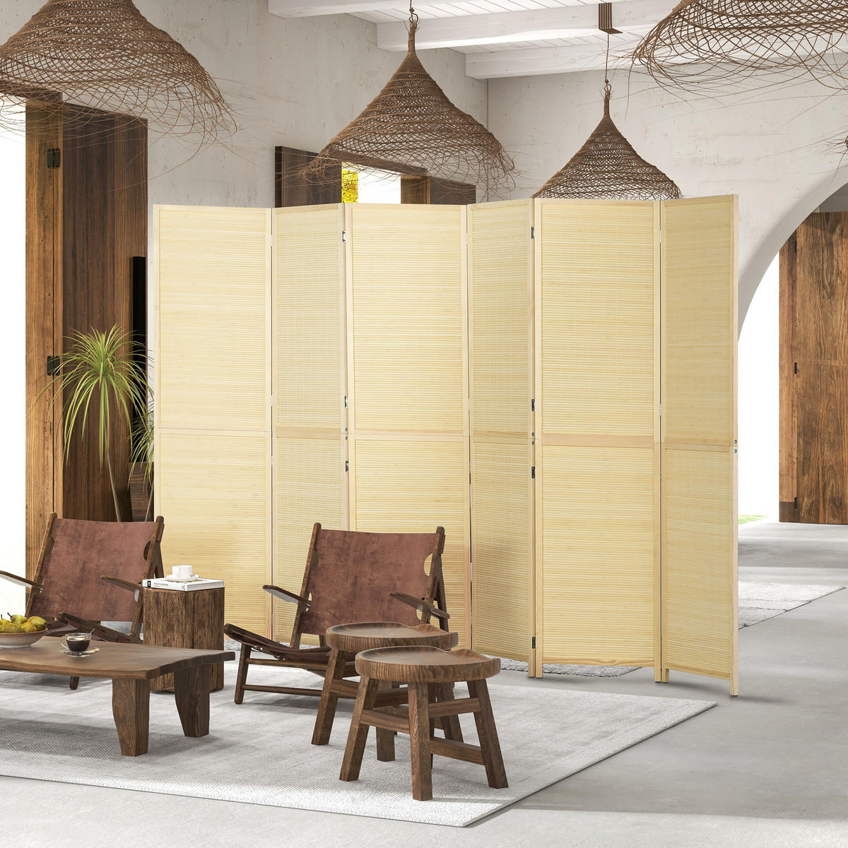PARAVENT DE-14271 6 Paneele, 270x180 cm, klappbar Natur - Naturfarben, Naturmaterialien (270/180/1.6cm) - ComfortXL