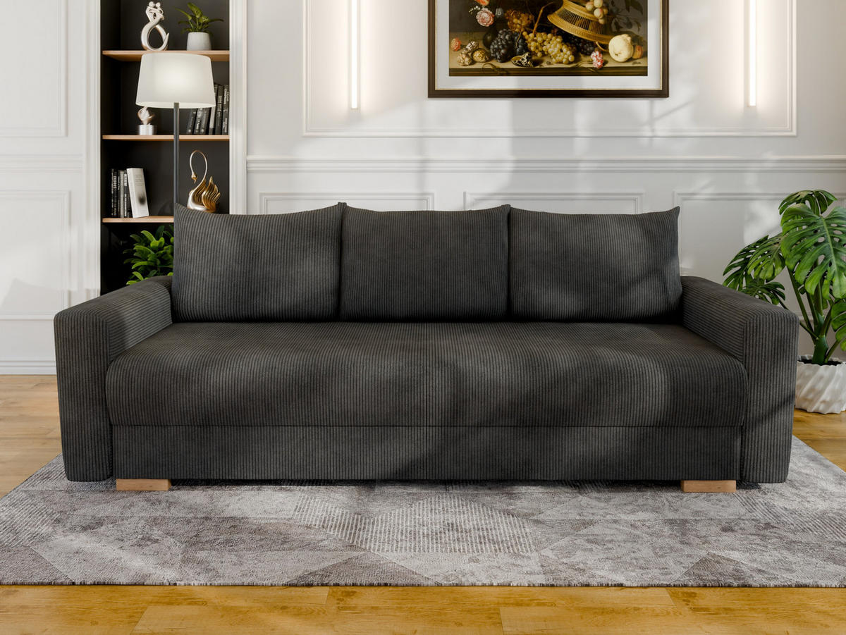 3-SITZER-SCHLAFSOFA ELMA mit Bettfunktion, dunkelgrau - Dunkelgrau, Holz (92.5/79/230cm) - Panda Möbel
