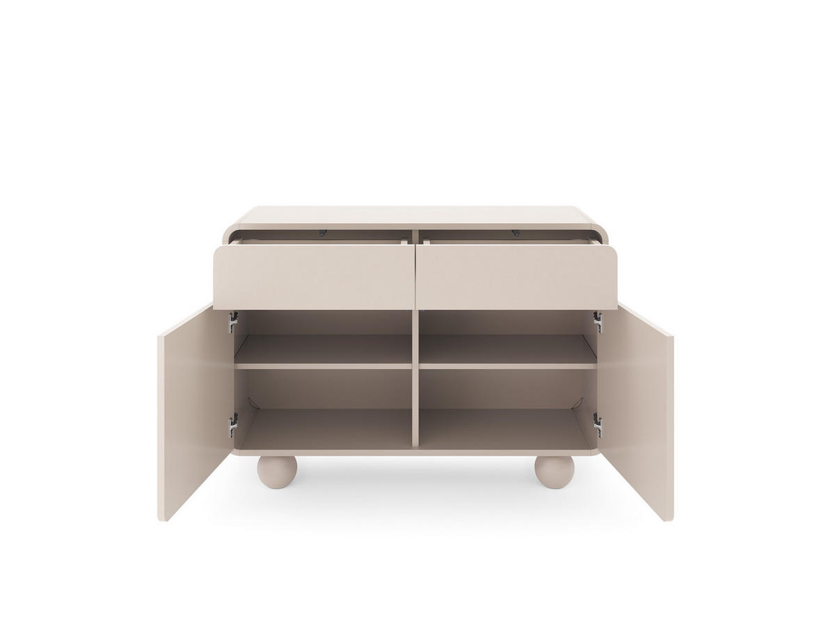 SIDEBOARD aus Kaschmir mit zwei Schränken und zwei Schubladen – Modernes Design, kugelförmige Beine, 108 x 75 x 39 cm - Beige, Holzwerkstoff (108/75/39cm) - 3XE LIVING