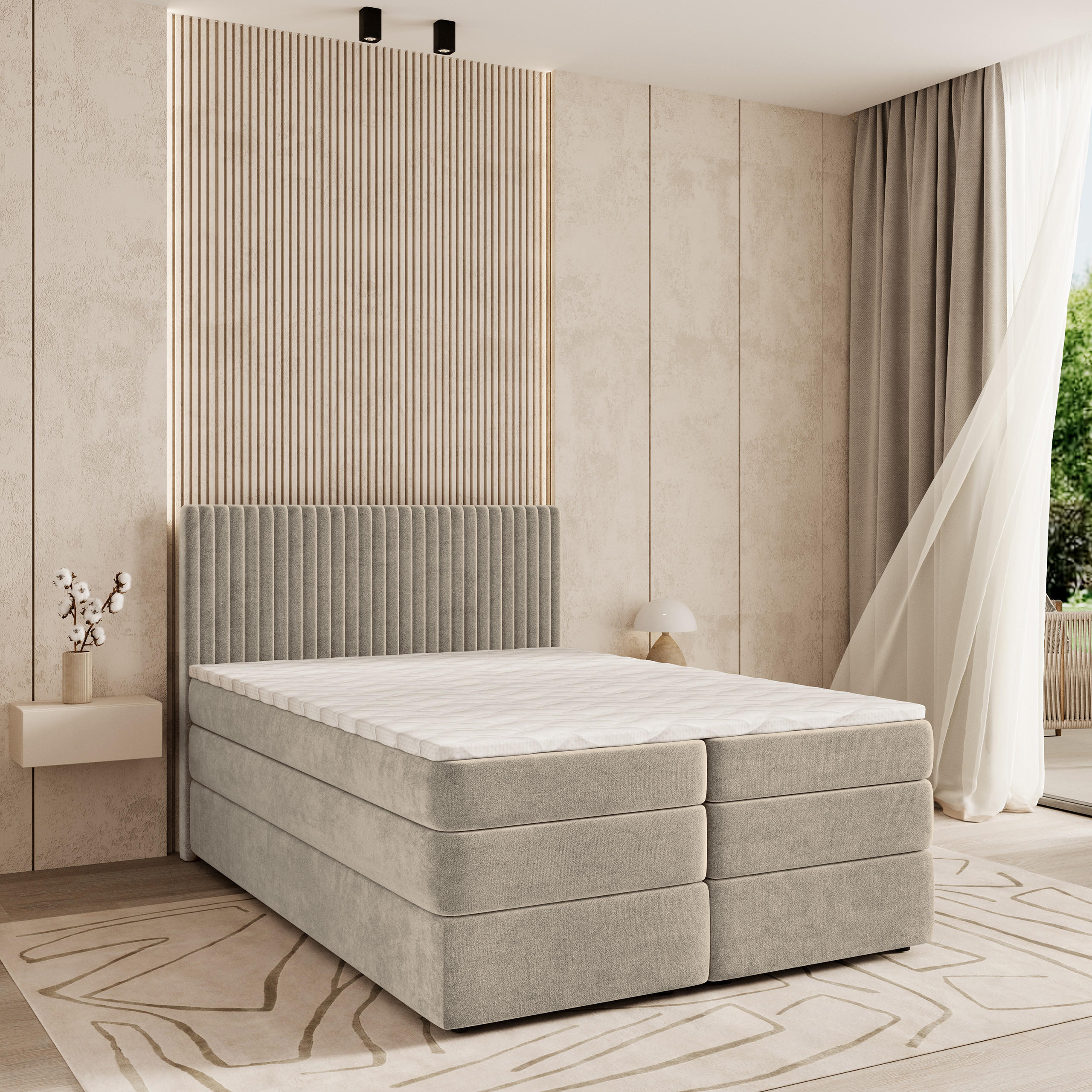 BOXSPRINGBETT FELBIO 140x200 cm mit Matratze und Topper - Beige - Beige, Holz (140/200cm) - MASSENO