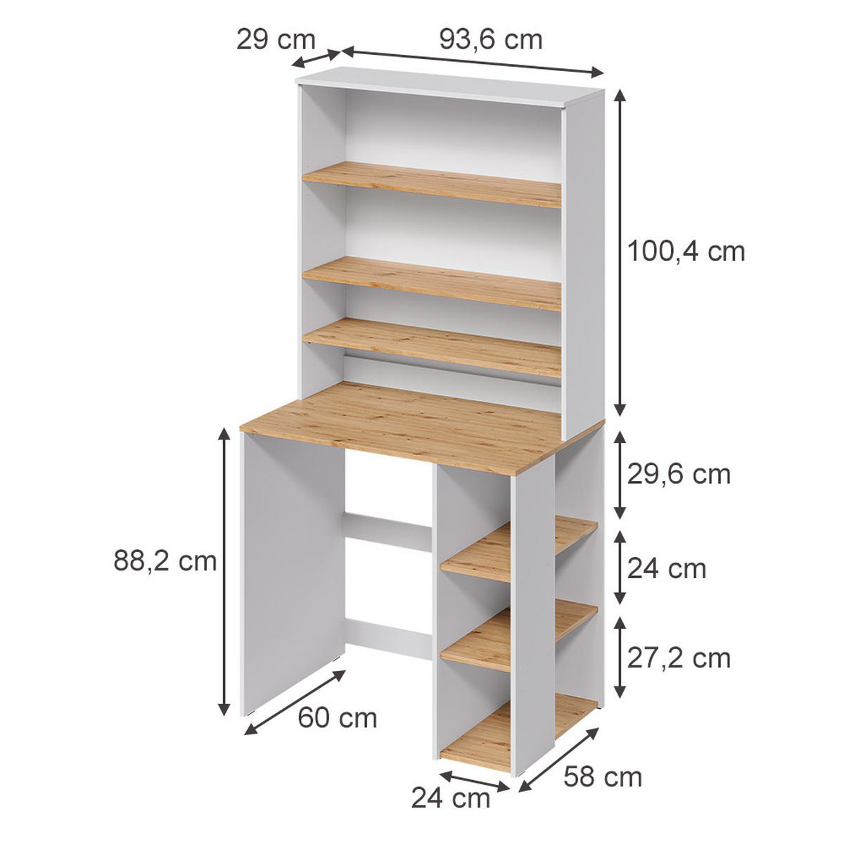 WASCHMASCHINENSCHRANK Viktor, Weiß/Artisan-Eiche, 93.6 x 88.2 cm 2 Teile mit Regal - Weiß/Eiche Artisan, Holzwerkstoff (93.6/88.2/60cm) - Vicco