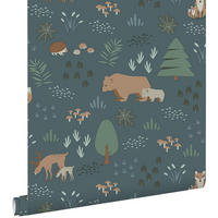 TAPETE Wald mit Waldtieren 53 cm x 10.05 m - Blau, Papier (53/0.1cm) - ESTAhome