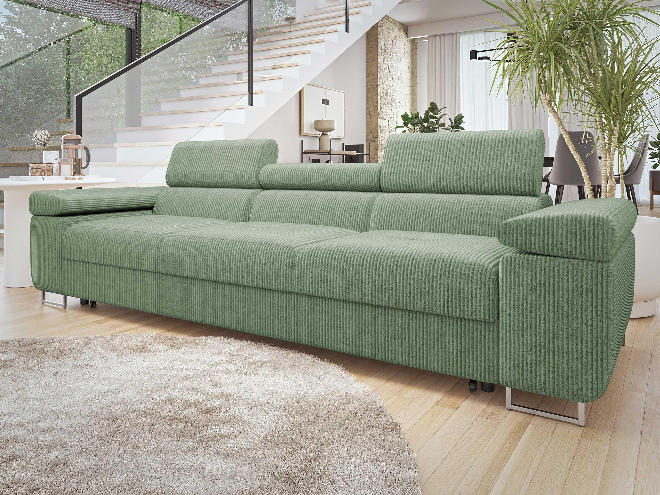SCHLAFSOFA Torezio 3 Bis Cord - Hellgrün, Holz/Textil (263/90/102cm) - MIRJAN24
