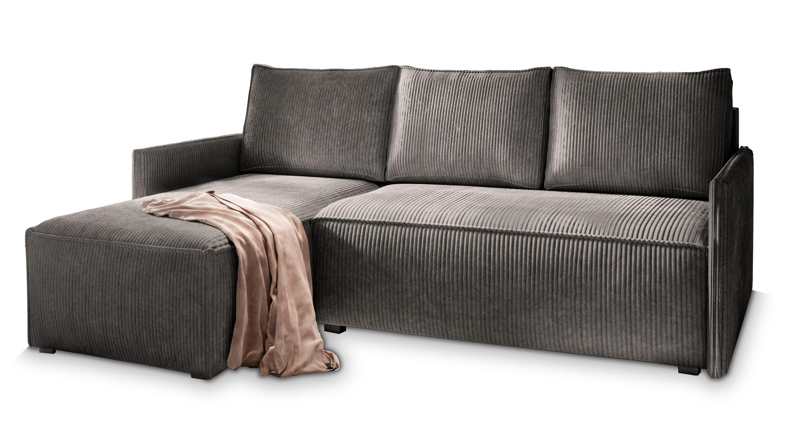 ROHOVÁ SEDAČKA PERUSI grafitová - šedá/grafitová, dřevo/textil (206/143cm) - MASSENO