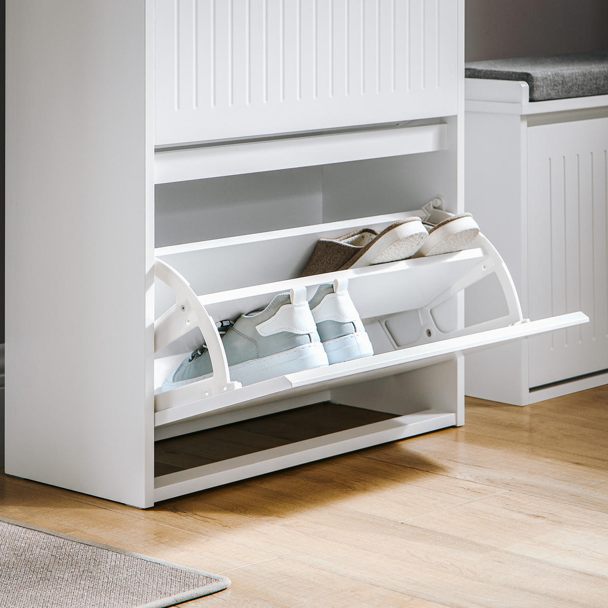SCHUHSCHRANK mit 2 Klappen Weiß - Weiß, Holzwerkstoff (61/100/26cm) - SoBuy
