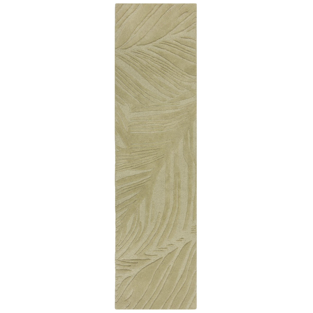 WOLLTEPPICH Blatt-Design, handgetuftet LEVEN LEE, Grün-Beige 60x230 cm - Grün, Textil (60/230cm) - KADIMA DESIGN