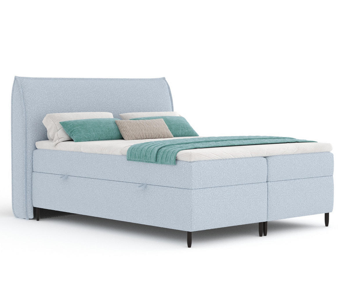 BOXBETT 200/200 cm Corvus, in Pastellblau, Matratze, Topper, Bettkasten, H4 = sehr fest - Pastellblau/Schwarz, Holz/Holzwerkstoff (200/200cm) - Maison de Reve