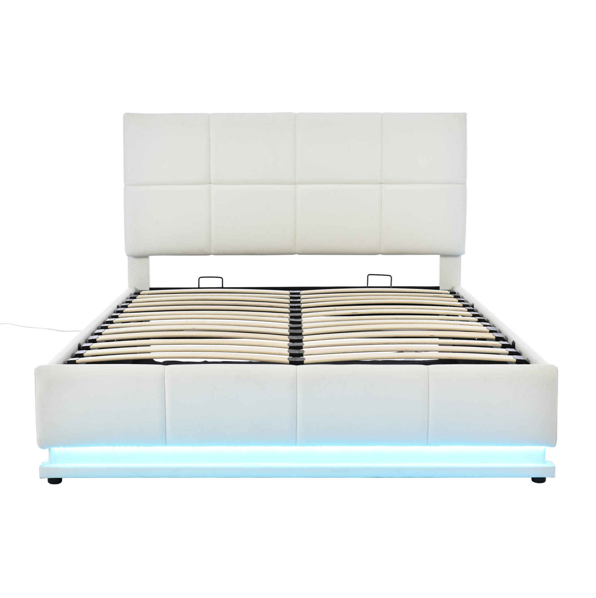 POLSTERBETT mit LED-Beleuchtung 140/200 cm mit Bettkasten in Weiß - Weiß, Textil (140/200cm) - BEAOK
